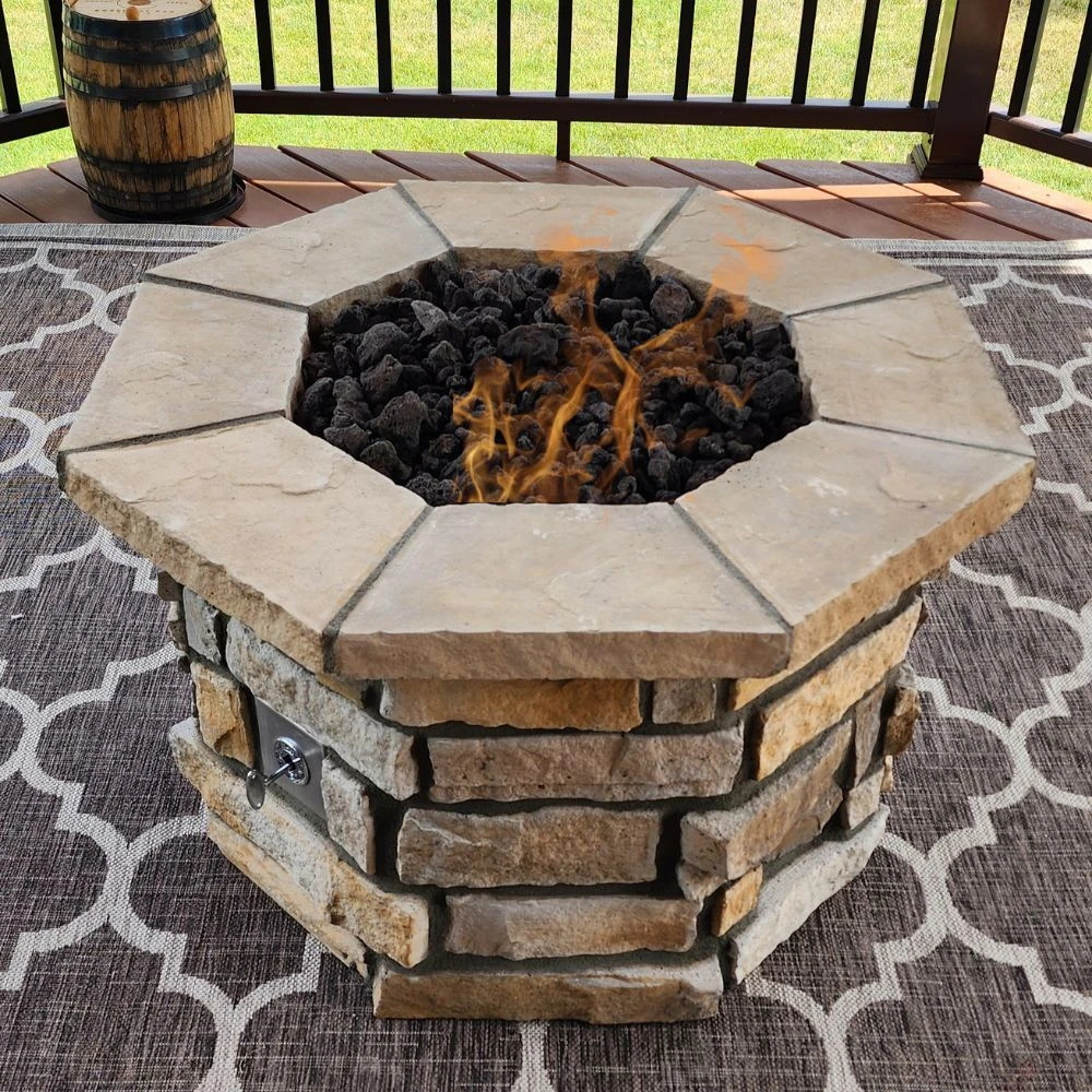 36″ Octagon Custom Stone Gas Fire Pit 3 36″ Octagon Custom Stone Gas Fire Pit