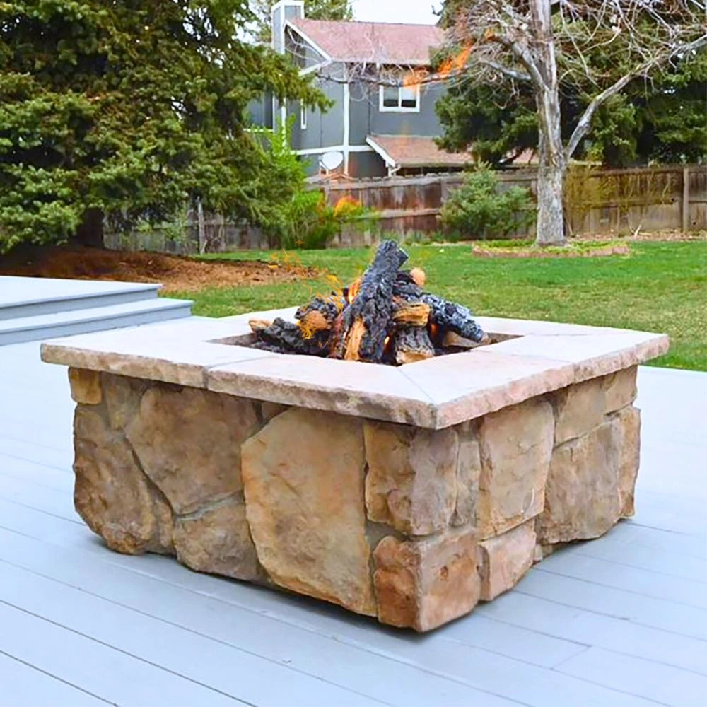 42" Square Custom Stone Gas Fire Pit 4 42" Square Custom Stone Gas Fire Pit - Image 2