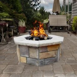 46" Octagon Custom Stone Gas Fire Pit
