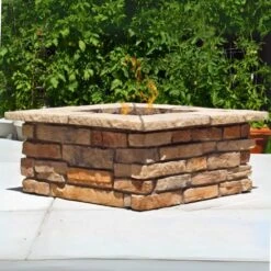 46″ Square Custom Stone Gas Fire Pit