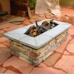 61″ X 31″ Rectangle Custom Stone Gas Fire Pit
