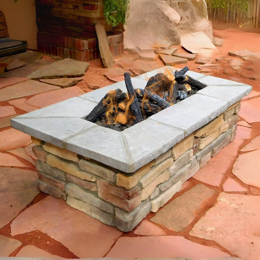 61″ X 31″ Rectangle Custom Stone Gas Fire Pit 3 61″ X 31″ Rectangle Custom Stone Gas Fire Pit
