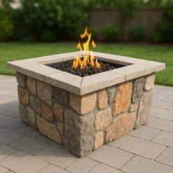 42" Square Custom Stone Gas Fire Pit