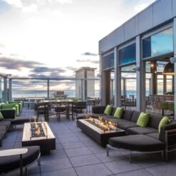 Del Mar Gas Fire Pit (5 Sizes Available) -Grand Canyon Del Mar Concrete Black 96 Fire aPit Roof Top Lifestyle 3 sq