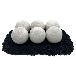 4" Cottage White Lite Stone Fire Balls - Set Of 6