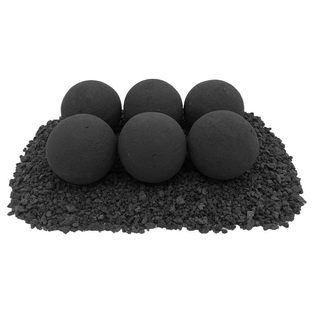 4" Matte Black Lite Stone Fire Balls - Set Of 6 5 4" Matte Black Lite Stone Fire Balls - Set Of 6 - Image 3