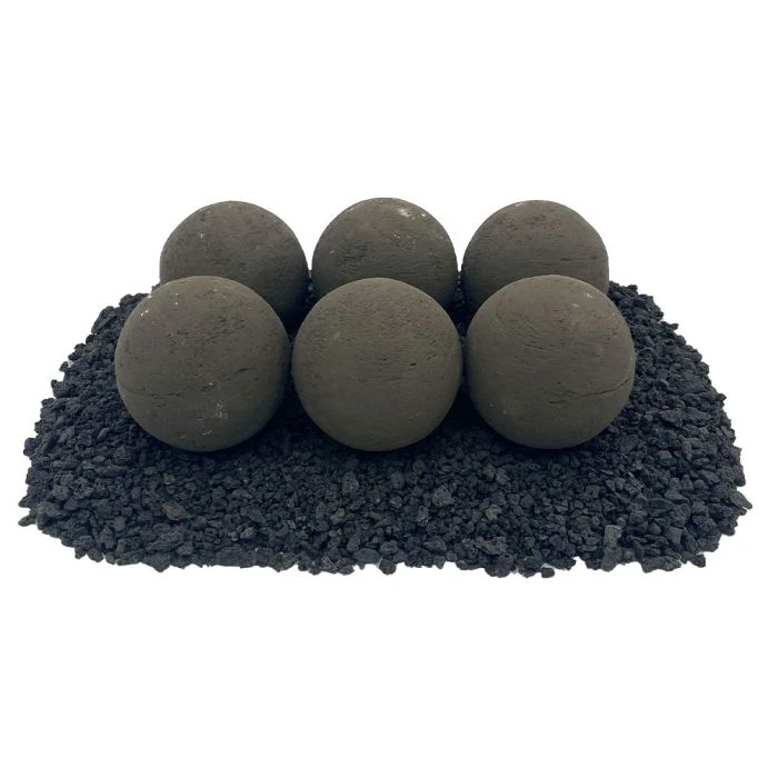 4" Thunder Gray Lite Stone Fire Balls - Set Of 6 2 4" Thunder Gray Lite Stone Fire Balls - Set Of 6