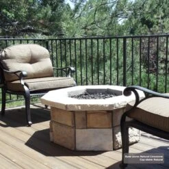 42″ Octagon Custom Stone Gas Fire Pit -Grand Canyon chhoct42 limestone1