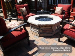 42″ Octagon Custom Stone Gas Fire Pit -Grand Canyon chhoct46countryledgenaturalfireglasschairs1