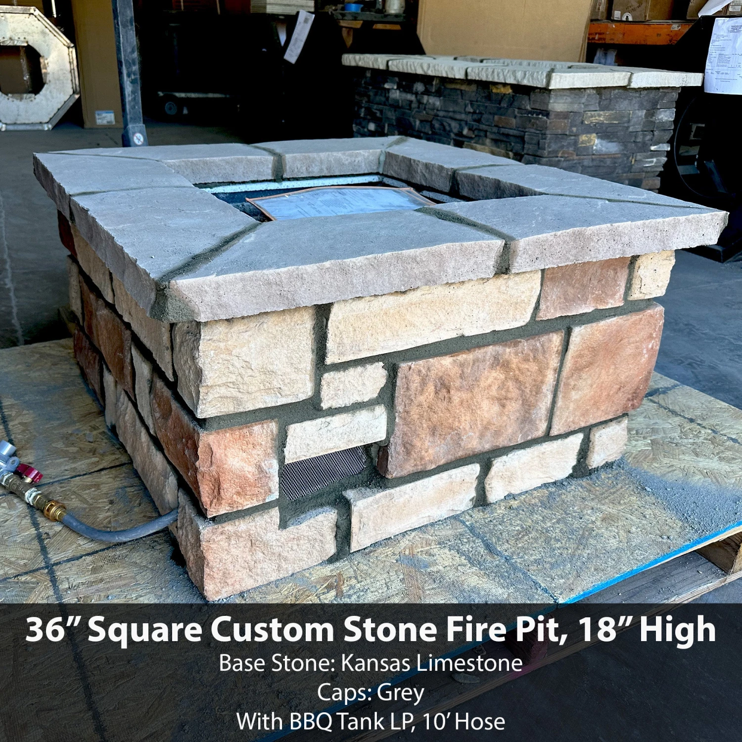 36″ Square Custom Stone Gas Fire Pit 4 36″ Square Custom Stone Gas Fire Pit - Image 2
